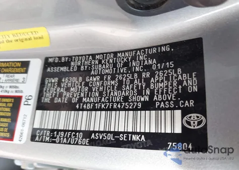 2015 Toyota Camry Le из США, поврежденный, VIN 4T4BF1FK7FR475279